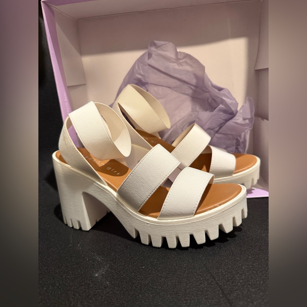 Madden Girl White Chunky Heel Sandals